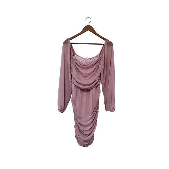 Womens Light Pink Ruched Long Sleeve Midi Dress With Draped Neckline Size Large - Picture 1 of 8